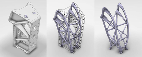 von Links nach Rechts, Gewichtseinsparung durch Topologieoptimierung der Airbus 3D-Daten
