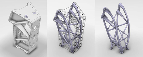 Beta2shape Airbus Topologie von Links nach Rechts, Gewichtseinsparung durch Topologieoptimierung der Airbus 3D-Daten